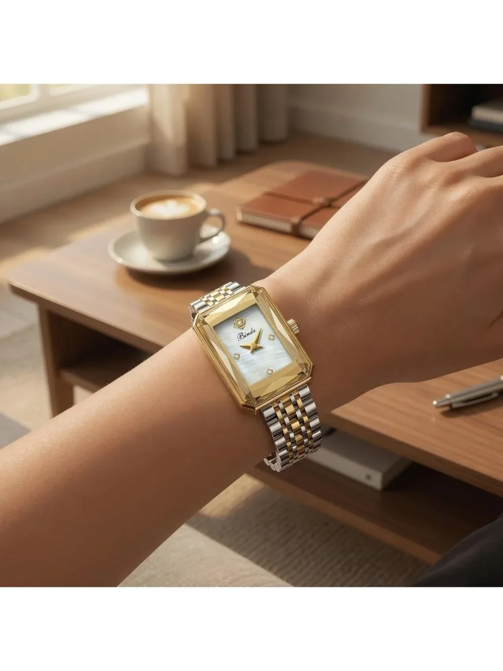 Women's Silver Gold White Vintage Rectangular Case Stainless Steel Band Watches